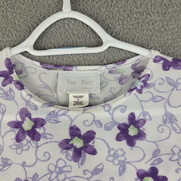 Vue Point Shirt Womens Large White Purple Floral Classiccore Grandmacore Tee - Picture 3 of 9